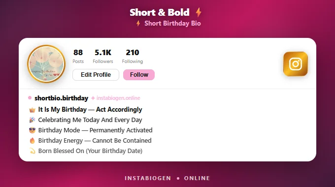 Short Birthday Bio For Instagram